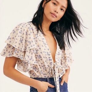NWOT Free People Call Me Later Printed Bodysuit Top